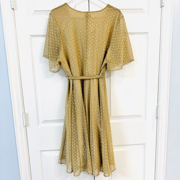 New Torrid Gold Metallic Polka Dot Mesh Wrap Dress Holiday Party Women's Size 2 - Picture 7 of 7